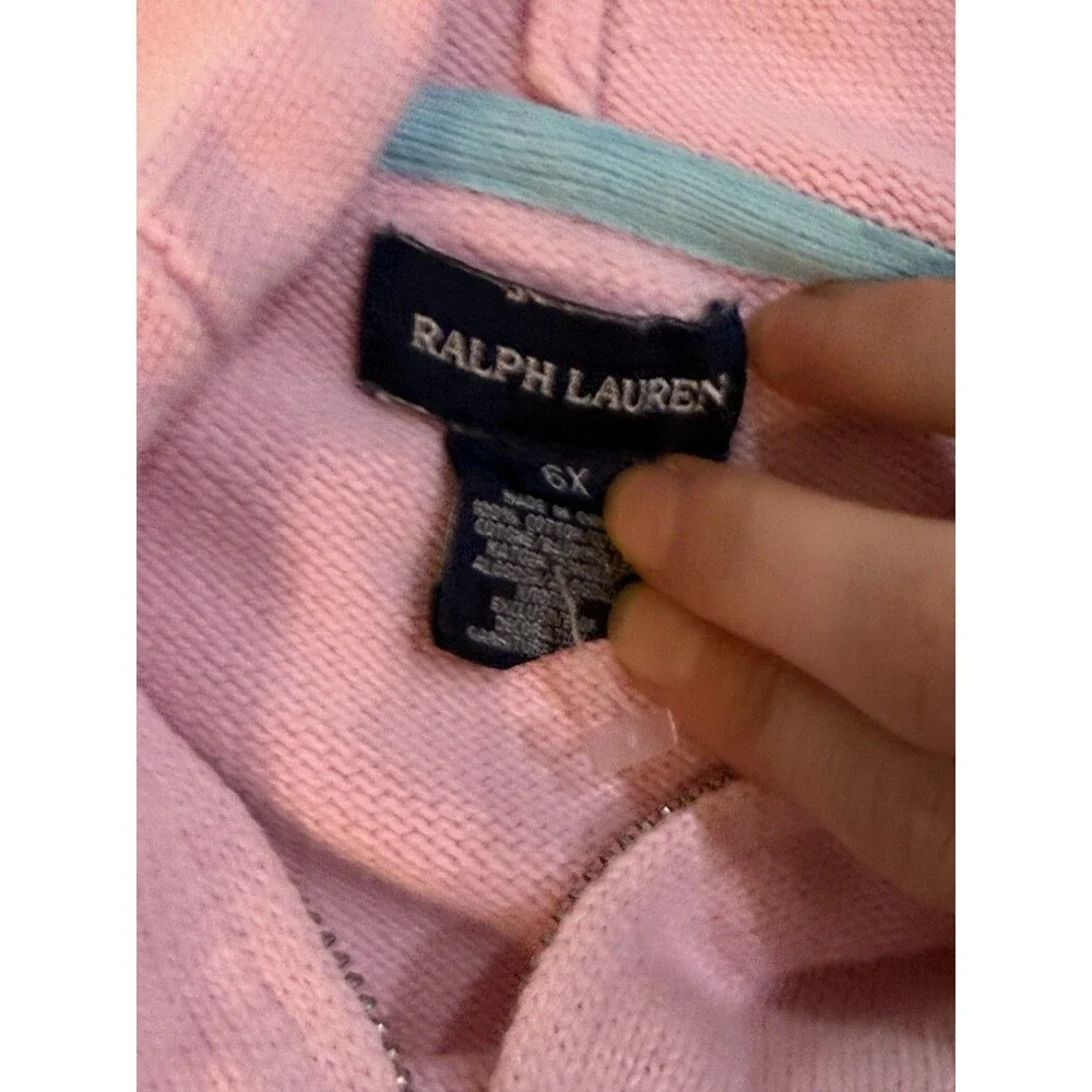 Ralph Lauren Girls Zip Up Knit Cardigan Sweater Size 6x Light Pink Hooded EUC